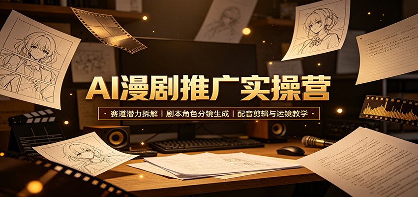 AI漫剧推广实操营:赛道潜力拆解,剧本角色分镜生成,配音剪辑与运镜教学 - 严选资源大全