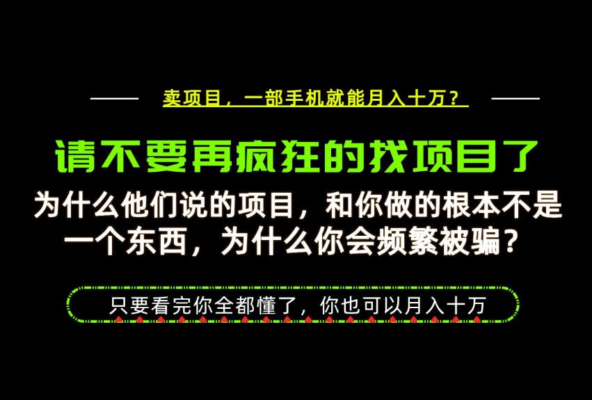为什么做项目的人大多都是炮灰？为什么只有卖项目才能稳？看完你也可以月入10W+【揭秘】 - 严选资源大全