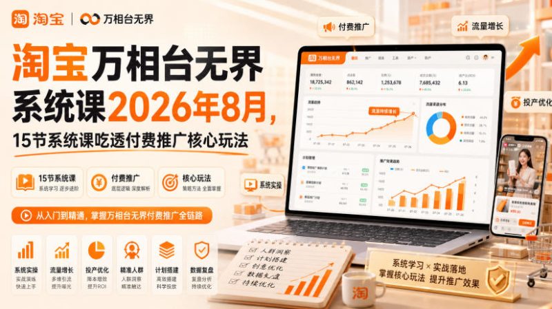 淘宝万相台无界系统课2026年8月，15节系统课吃透付费推广核心玩法 - 严选资源大全 - 严选资源大全