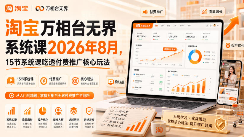 淘宝万相台无界系统课2026年8月，15节系统课吃透付费推广核心玩法 - 严选资源大全