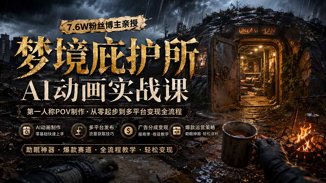 梦境庇护所AI动画实战课：7.6W粉丝博主亲授第一人称POV制作，从零起步到多平台发布变现全流程 - 严选资源大全