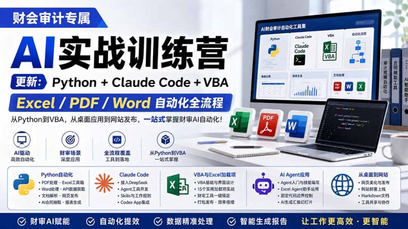 财会审计专属 AI实战训练营：Python+Claude Code+VBA，Excel/PDF/Word自动化全流程 (更新 - 严选资源大全 - 严选资源大全