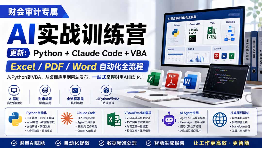 财会审计专属 AI实战训练营:Python+Claude Code+VBA,Excel/PDF/Word自动化全流程 (更新 - 严选资源大全