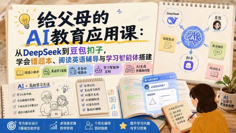 给父母的AI教育应用课:从DeepSeek到豆包扣子,学会错题本、阅读英语辅导与学习智能体搭建 - 严选资源大全 - 严选资源大全