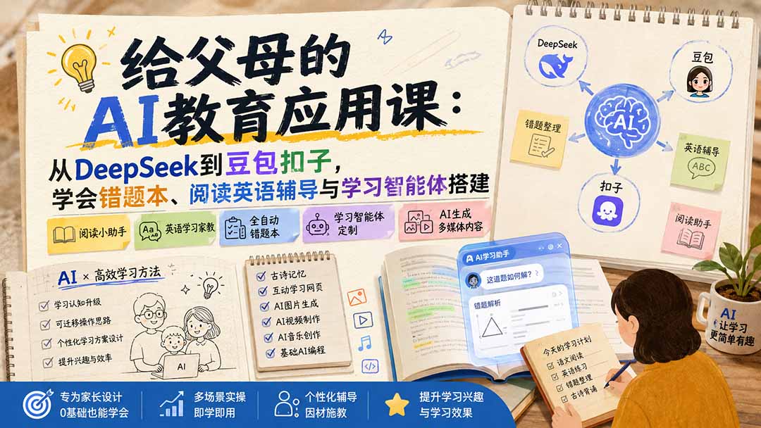 给父母的AI教育应用课：从DeepSeek到豆包扣子，学会错题本、阅读英语辅导与学习智能体搭建 - 严选资源大全