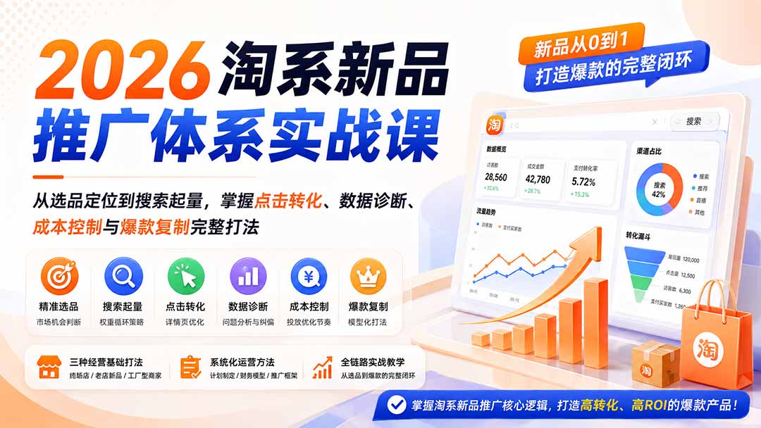 2026淘系新品推广体系实战课:从选品定位到搜索起量,掌握点击转化、数据诊断、成本控制与爆款复制完整打法 - 严选资源大全