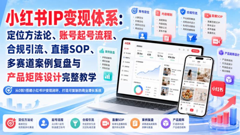 小红书IP变现体系:定位方法论、账号起号流程、合规引流、直播SOP、多赛道案例复盘与产品矩阵设计完整教学 - 严选资源大全 - 严选资源大全