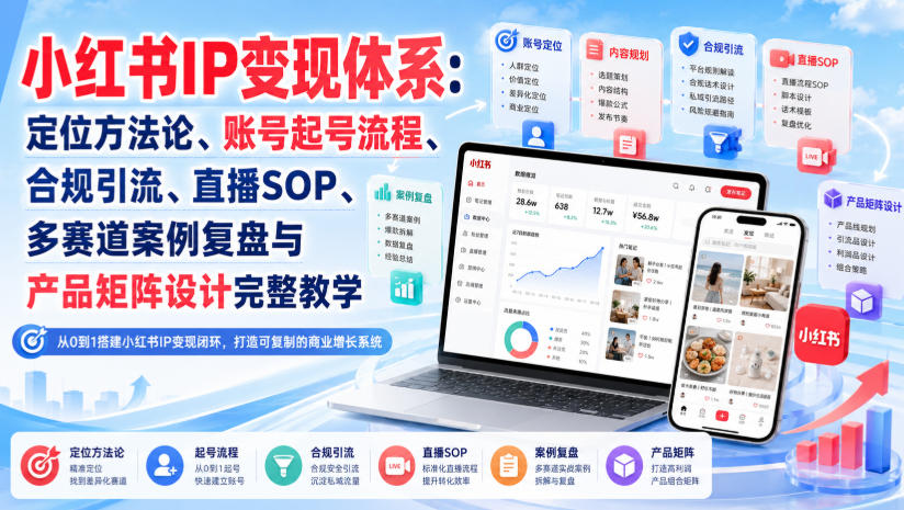 小红书IP变现体系:定位方法论、账号起号流程、合规引流、直播SOP、多赛道案例复盘与产品矩阵设计完整教学 - 严选资源大全