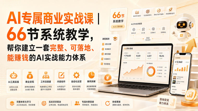 AI专属商业实战课|66节系统教学,帮你建立一套完整、可落地、能賺钱的AI实战能力体系 - 严选资源大全