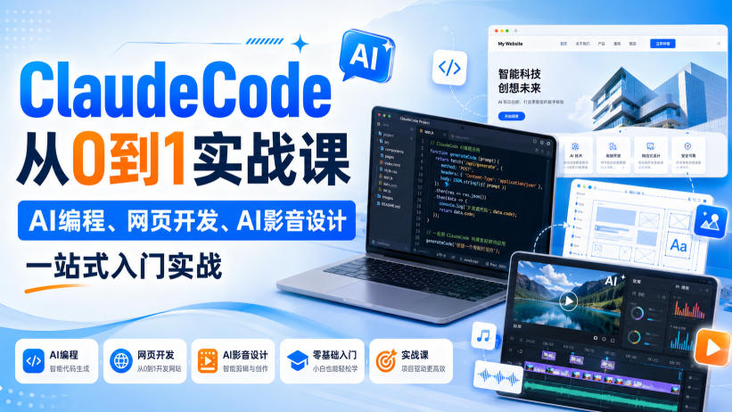 ClaudeCode从0到1实战课,AI编程、网页开发、AI影音设计一站式入门实战 - 严选资源大全