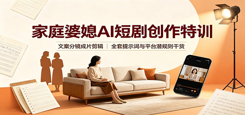 家庭婆媳AI短剧创作特训:文案分镜成片剪辑,全套提示词与平台潜规则干货 - 严选资源大全