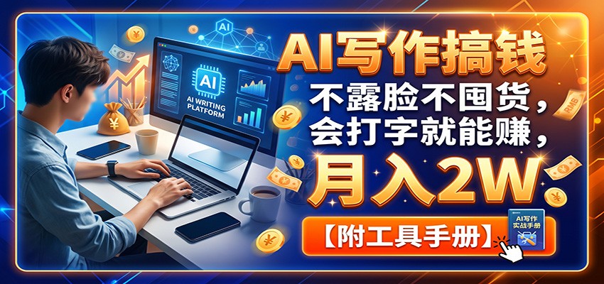 AI写作搞钱:不露脸不囤货,会打字就能赚,月入2W【附工具手册】 - 严选资源大全