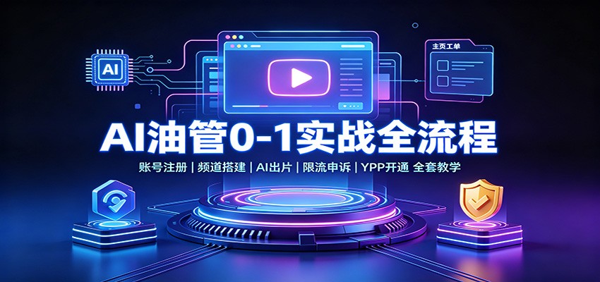 AI油管0-1实战：账号注册频道搭建，AI出片，限流申诉，YPP开通全套教学 - 严选资源大全