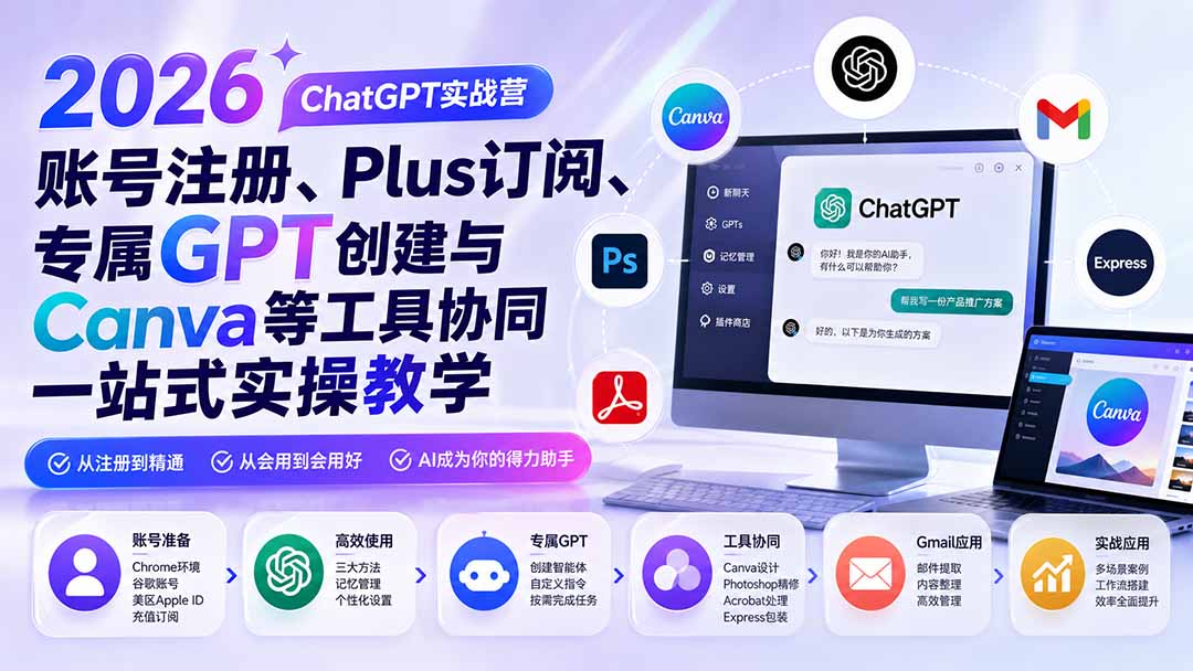 2026 ChatGPT实战营;账号注册、Plus订阅、专属GPT创建与Canva等工具协同一站式实操教学 - 严选资源大全