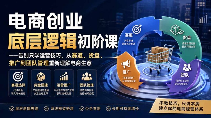 电商创业底层逻辑初阶课——告别只学运营技巧,从赛道、货盘、推广到团队管理重新理解电商生意 - 严选资源大全 - 严选资源大全