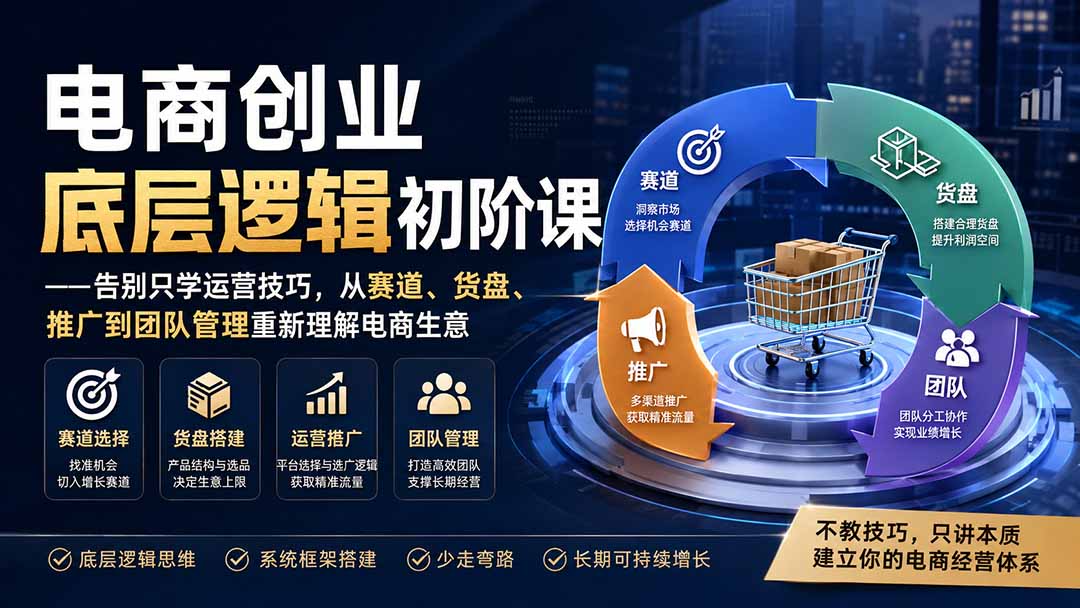 电商创业底层逻辑初阶课——告别只学运营技巧,从赛道、货盘、推广到团队管理重新理解电商生意 - 严选资源大全