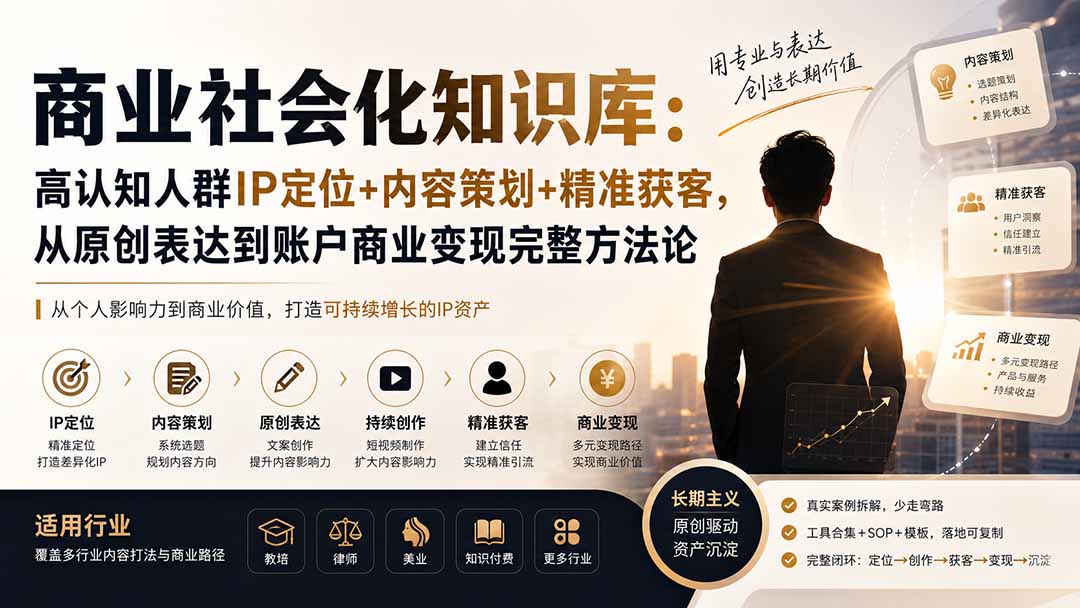 商业社会化知识库:高认知人群IP定位+内容策划+精准获客,从原创表达到账户商业变现完整方法论 - 严选资源大全