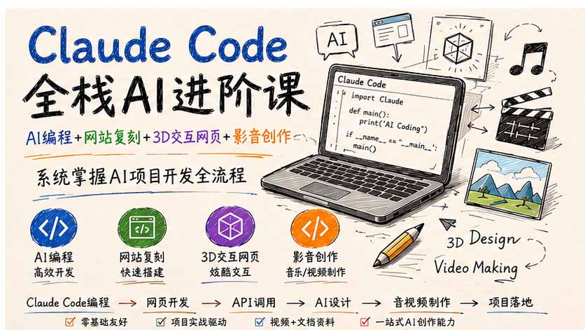 Claude Code全栈AI进阶课;AI编程+网站复刻+3D交互网页+影音创作,系统掌握AI项目开发全流程 - 严选资源大全