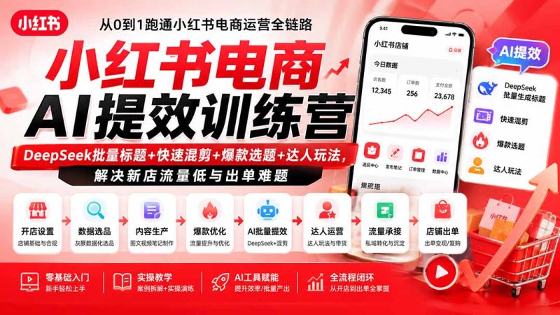小红书电商AI提效训练营—DeepSeek批量标题+快速混剪+爆款选题+达人玩法,解决新店流量低与出单难题 - 严选资源大全 - 严选资源大全