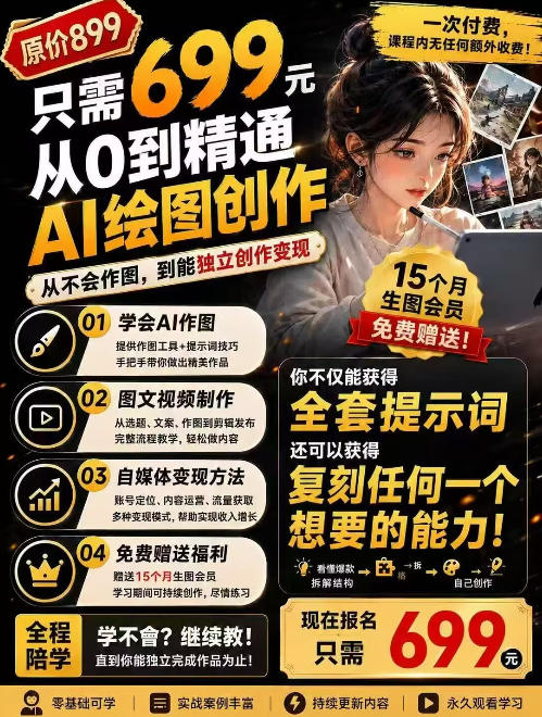 抖音10W粉丝博主的AI绘图教学,从0到精通AI绘图创作,从不会作图到能独立创作变现 - 严选资源大全