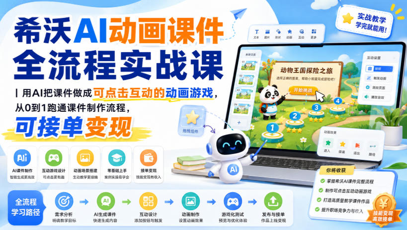 希沃AI动画课件全流程实战课｜用AI把课件做成可点击互动的动画游戏，从0到1跑通课件制作流程，可接单变现 - 严选资源大全