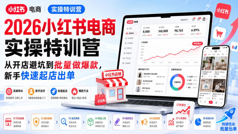 2026小红书电商实操特训营,从开店避坑到批量做爆款,新手快速起店出单 - 严选资源大全