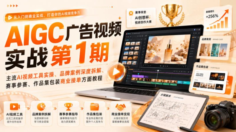 AIGC广告视频实战第1期,主流AI视频工具实操、品牌案例深度拆解、赛事参赛、作品集包装商业接单方面教程 - 严选资源大全 - 严选资源大全