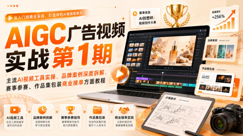 AIGC广告视频实战第1期,主流AI视频工具实操、品牌案例深度拆解、赛事参赛、作品集包装商业接单方面教程 - 严选资源大全
