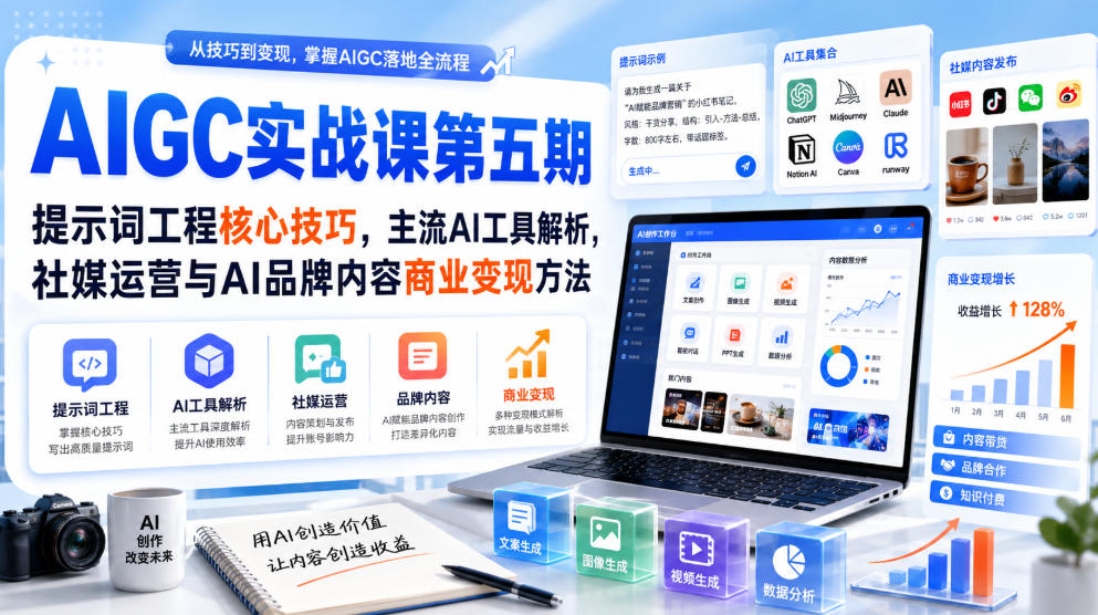 刺猬星球·AIGC实战课第五期，提示词工程核心技巧，主流AI工具解析，社媒运营与AI品牌内容商业变现方法 - 严选资源大全