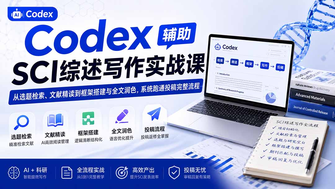 Codex辅助SCI综述写作实战课——从选题检索、文献精读到框架搭建与全文润色,系统跑通投稿完整流程 - 严选资源大全