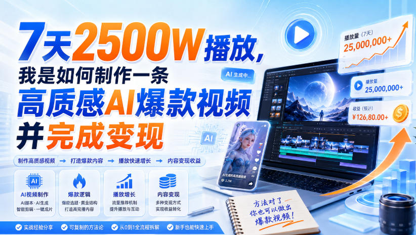 7天2500W播放，我是如何制作一条高质感AI爆款视频并完成变现 - 严选资源大全