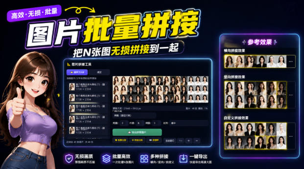 图片批量拼接，把N张图无损拼接到一起，支持横向、竖向、自定义等功能 - 严选资源大全