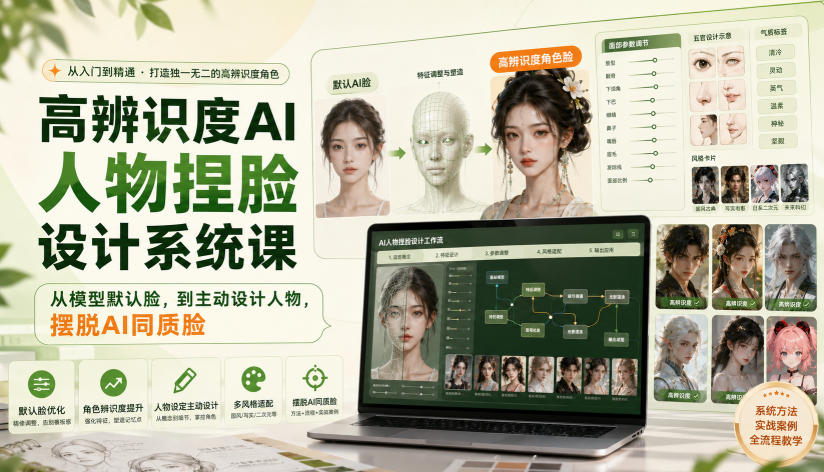 高辨识度AI人物捏脸设计系统课，从模型默认脸，到主动设计人物，摆脱AI同质脸 - 严选资源大全