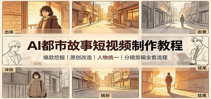 AI都市故事短视频制作教程:爆款挖掘原创改造,人物统一分镜剪辑全套流程 - 严选资源大全 - 严选资源大全