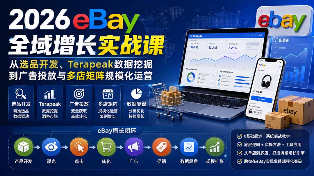 2026-Vincent eBay全域增长实战课-无水印：从选品开发、Terapeak数据挖掘到广告投放与多店矩阵规模化运营 - 严选资源大全