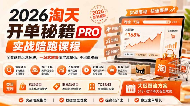 2026淘天开单秘籍PRO实战陪跑课程：全套落地运营玩法，一站式解决淘宝流量低、不出单难题(更新260823 - 严选资源大全 - 严选资源大全