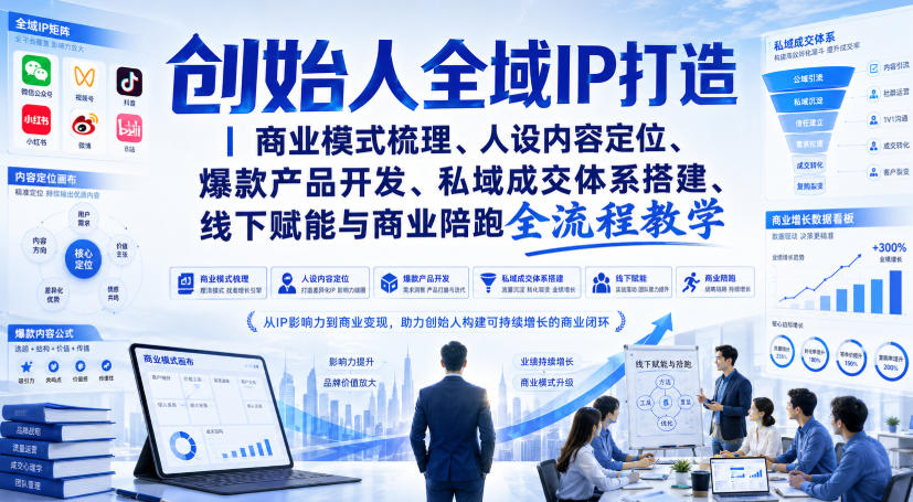 创始人全域IP打造｜商业模式梳理、人设内容定位、爆款产品开发、私域成交体系搭建、线下赋能与商业陪跑全流程教学 - 严选资源大全