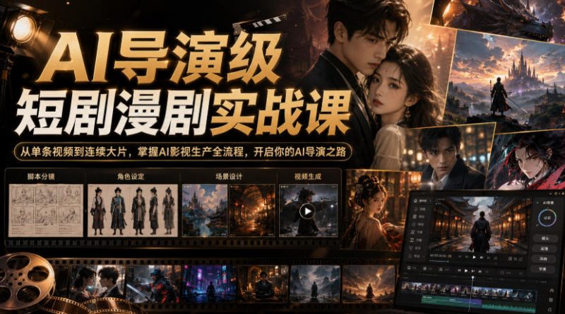 AI导演级短剧漫剧实战课,从单条视频到连续大片,掌握AI影视生产全流程,开启你的AI导演之路! - 严选资源大全 - 严选资源大全