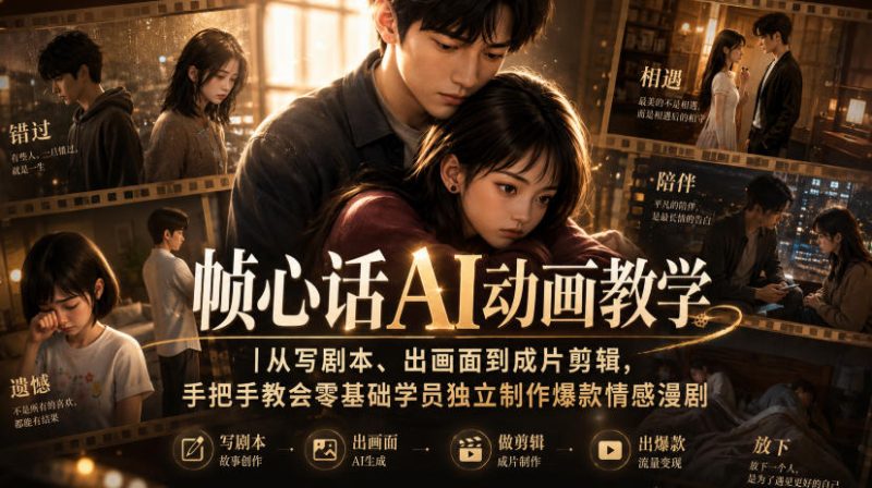 帧心话AI动画教学|从写剧本、出画面到成片剪辑,手把手教会零基础学员独立制作爆款情感漫剧 - 严选资源大全 - 严选资源大全