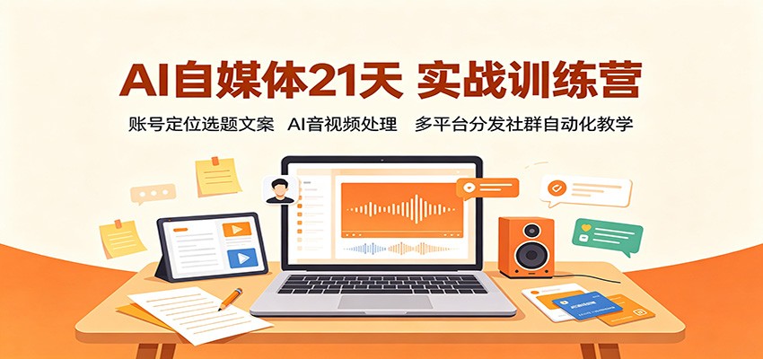 AI自媒体21天实战训练营：账号定位选题文案，AI音视频处理，多平台分发社群自动化教学 - 严选资源大全