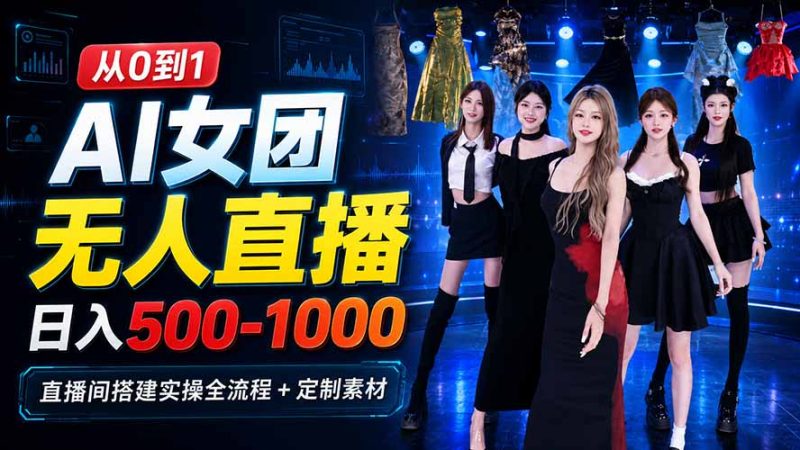 AI 女团无人直播，躺入500-1000每天，直播间搭建实操全流程+定制素材 - 严选资源大全 - 严选资源大全