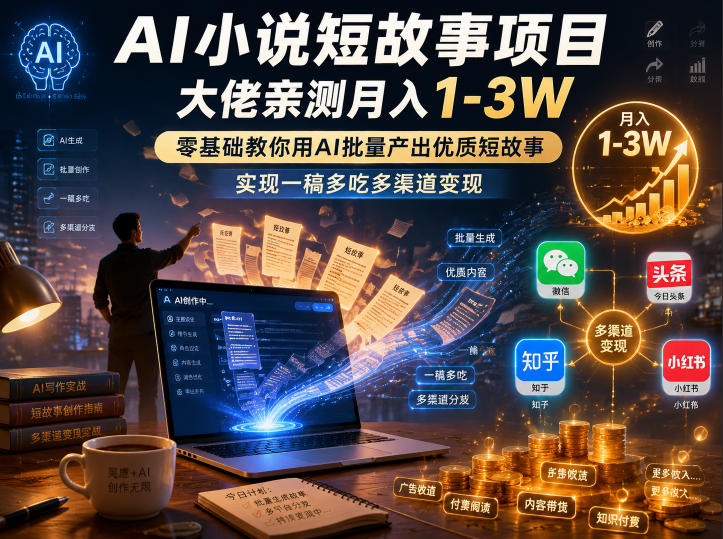 AI小说短故事项目，大佬亲测月入1-3W，零基础教你用AI批量产出优质短故事，实现一稿多吃多渠道变现(更新0824) - 严选资源大全