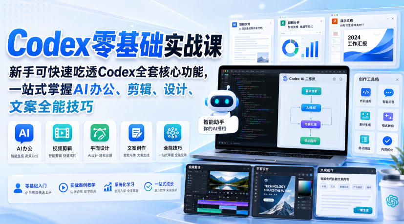 Codex零基础实战课，新手可快速吃透Codex全套核心功能，一站式掌握AI办公、剪辑、设计、文案全能技巧 - 严选资源大全