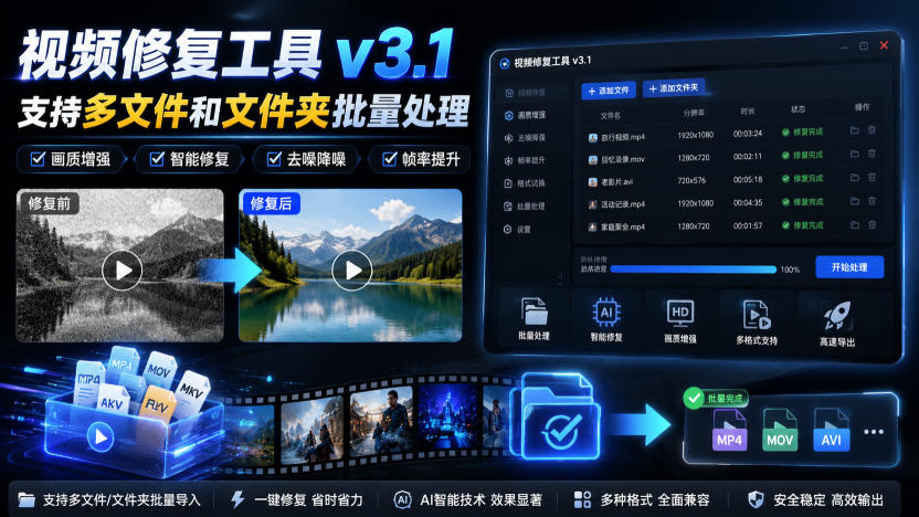 视频修复工具v3.1，支持多文件和文件夹批量处理 - 严选资源大全