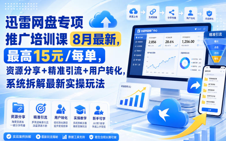 迅雷网盘专项推广培训课8月最新，最高15米/每单，资源分享+精准引流+用户转化，系统拆解最新实操玩法(更新0824) - 严选资源大全