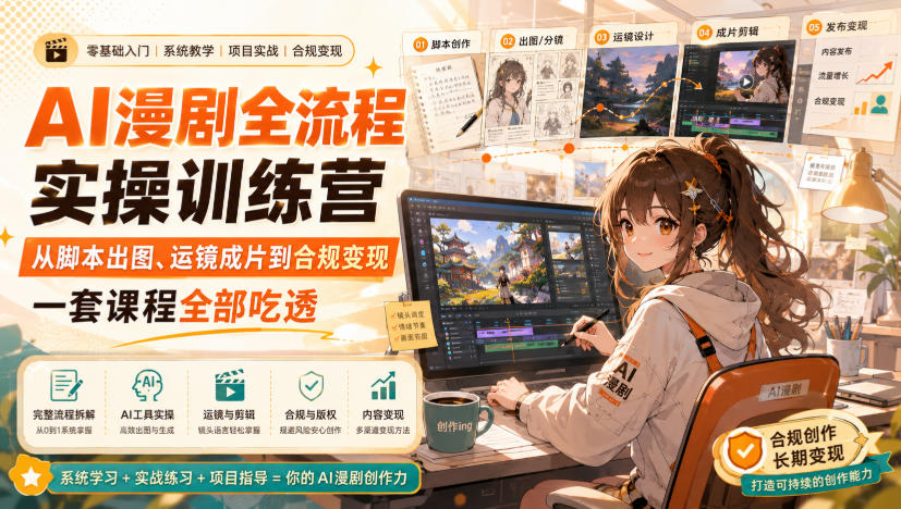 AI漫剧全流程实操训练营，从脚本出图、运镜成片到合规变现，一套课程全部吃透 - 严选资源大全