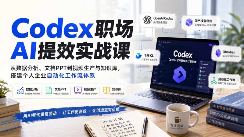 Codex职场AI提效实战课:从数据分析、文档PPT到视频生产与知识库,搭建个人企业自动化工作流体系 - 严选资源大全 - 严选资源大全