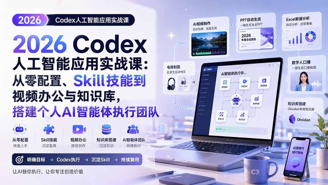 2026 Codex人工智能应用实战课：从零配置、Skill技能到视频办公与知识库，搭建个人AI智能体执行团队 - 严选资源大全
