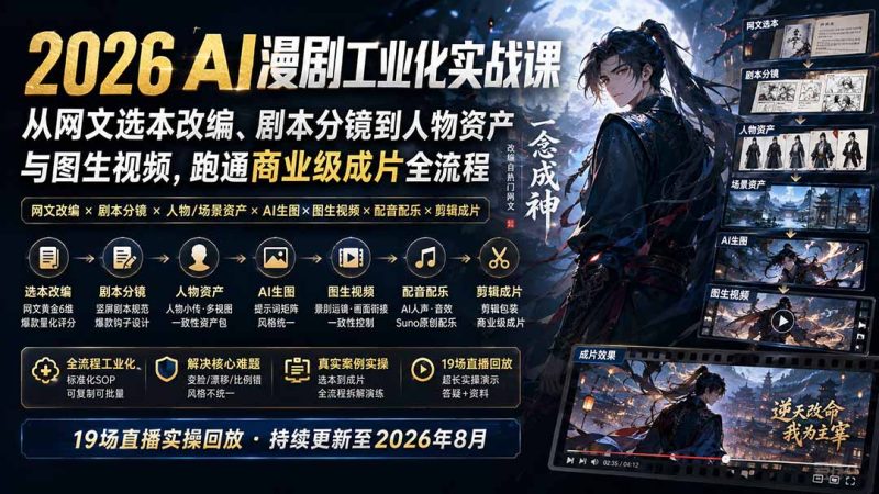 2026 AI漫剧工业化实战课-更新：从网文选本改编、剧本分镜到人物资产与图生视频，跑通商业级成片全流程 - 严选资源大全 - 严选资源大全