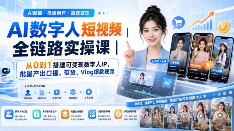 AI数字人短视频全链路实操课｜从0到1搭建可变现数字人IP，批量产出口播、带货、Vlog爆款视频 - 严选资源大全 - 严选资源大全